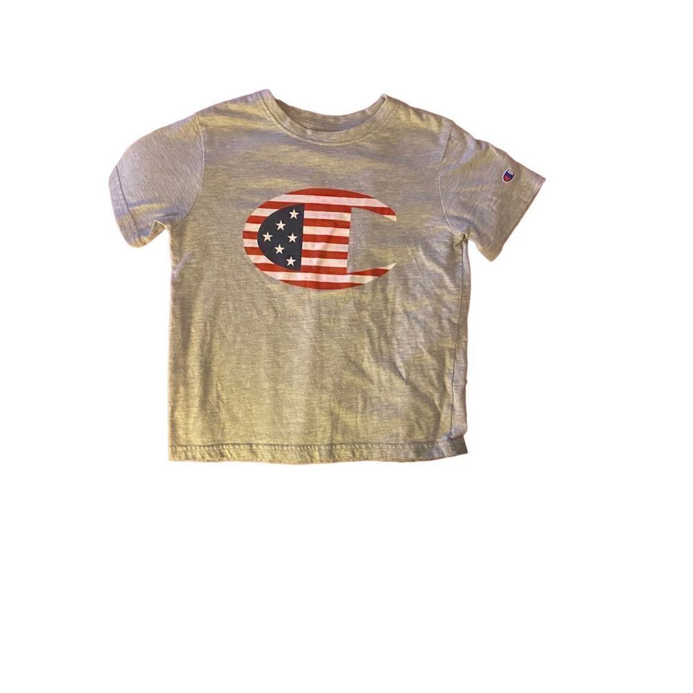 Champion, unisex youth, short sleeve, gray graphic T-shirt, size 7 ￼